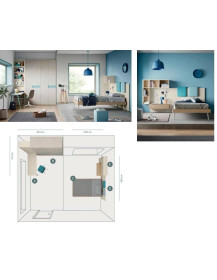 CAMERETTA CON ARMADIO  A 4 ANTE BATTENTE  E LIBRERIA LATERALE SX