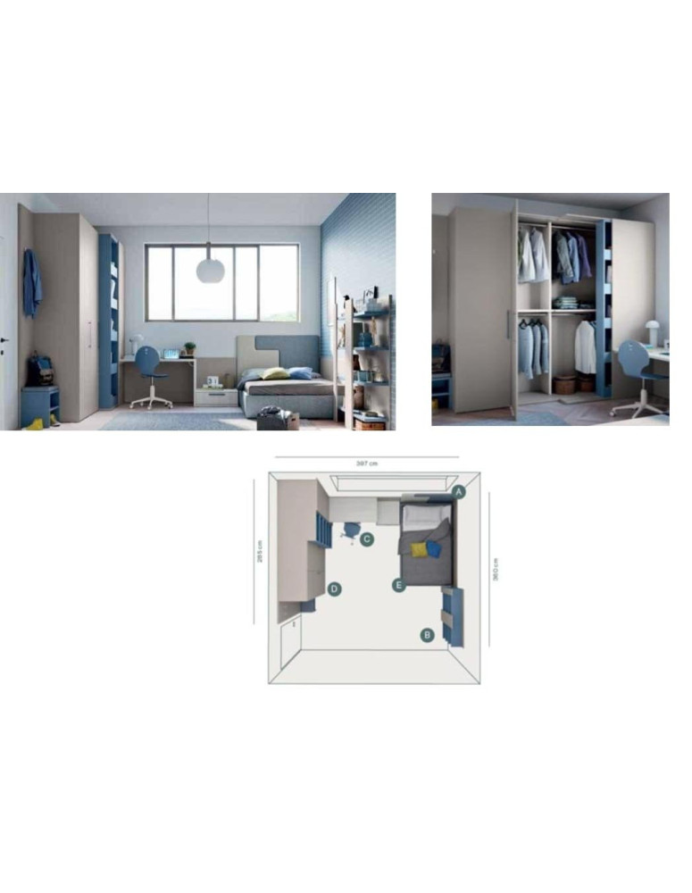 CAMERETTA CON SCRIVANIA  FRONTALE  PIU ARMADIO E LIBRERIA  INCORPORATA