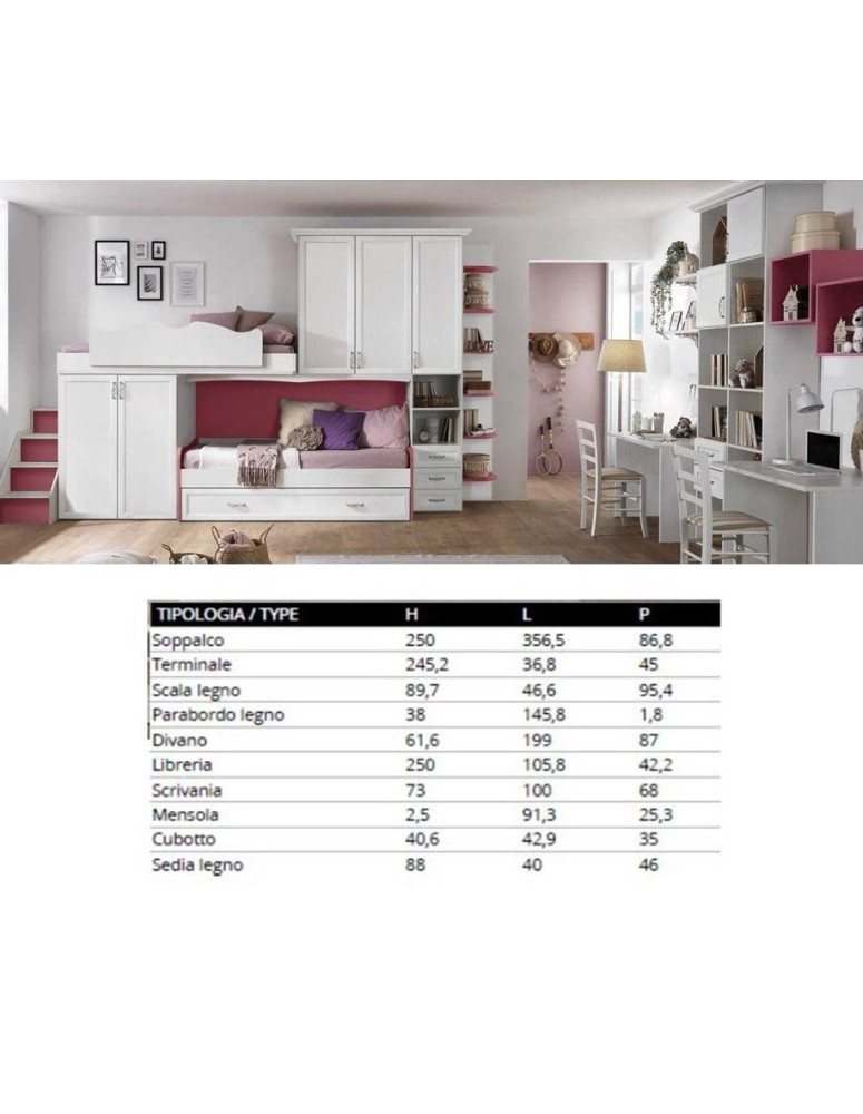 CAMERETTA CON TRE LETTI CON SCALETTA